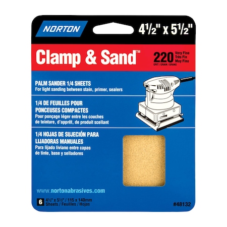 Norton Abrasives Norton Clamp & Sand 5-1/2 in. L X 4-1/2 in. W 220 Grit Aluminum Oxide 1/4 Sheet Sandpaper 6 pk 7660705441